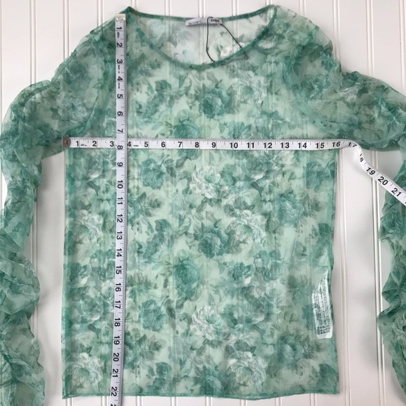 NEW Zara | Tulle Sheer Green Floral Top | Small - Picture 8 of 8